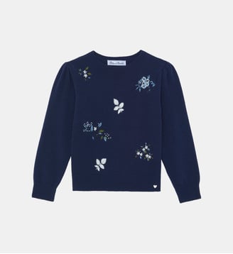 Pull -  laine broderies fleurs - Tartine Et Chocolat - Marine
