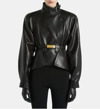 Veste à basques en cuir d'agneau - Balmain - Noir