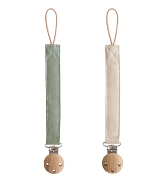 Lot de 2 attaches-sucettes en lin - Mushie - Vert
