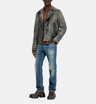 Veste biker en cuir traité - Diesel - Gris foncé