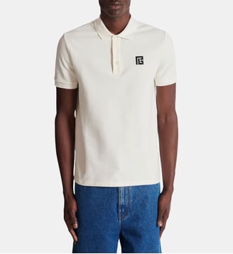 Polo en coton brodé - Balmain - White