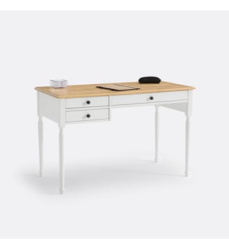 Bureau pin massif et MDF - La Redoute Interieurs - Blanc bois