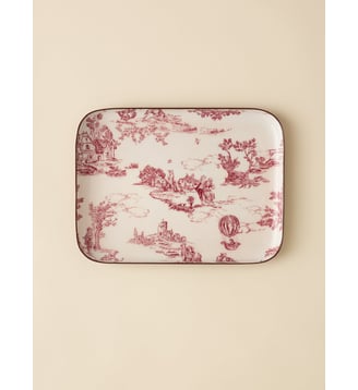 Plateau émaillé esprit toile de Jouy - Grand modèle - Cyrillus - Jouy bordeaux