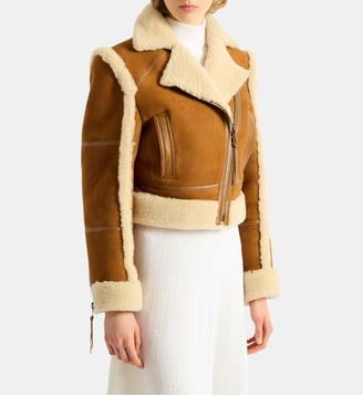 Veste biker en shearling - Balmain - Marron