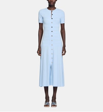Robe longue en maille - Sandro - Bleu ciel