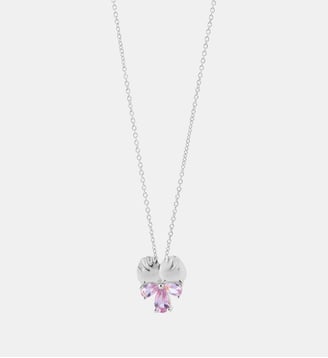 Collier pendentif argenté pensée et pierres roses - Les Néréides - Doré