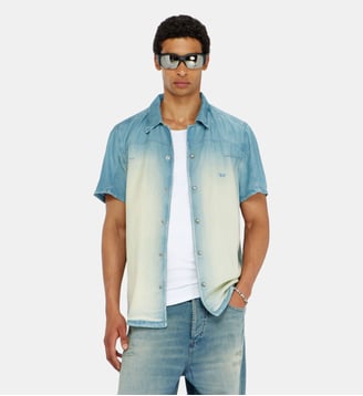 Chemise à manches courtes en denim fluide surteint - Diesel - Bleu clair