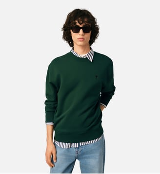 Sweatshirt Ami De Coeur En Coton - AMI Paris - Vert bouteille et noir