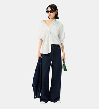 Chemise rayée jacquard oversize - Lacoste - Blanc et vert
