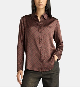 Chemisier cora en satin stretch imprimé - Momonì - Tabac