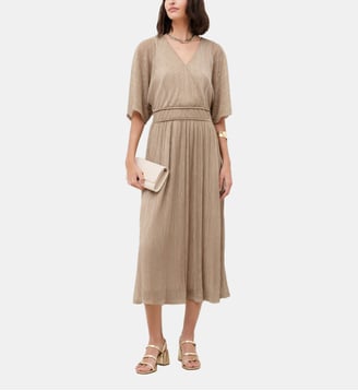 Robe rshano - Motif uni - Polyester recycle - Coupe evasée - Caroll - Or
