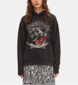 Sweatshirt à capuche avec sérigraphie - The Kooples - Black washed