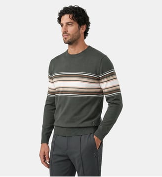 Pull en coton à rayures placées - Ron Dorff - Kaki