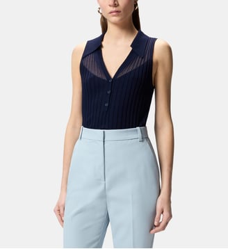Débardeur style polo en maille côtelée - Pinko - Bleu iris