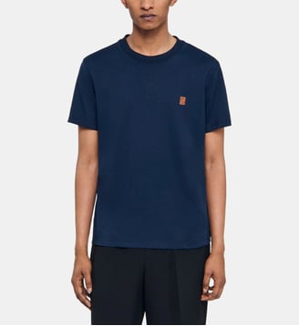 T-shirt à logo en cuir - Sandro - Marine
