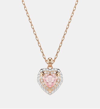 Pendentif One, Taille cœur, Pavé, Cœur, Métal rhodié - Swarovski - White rose gold tone plated