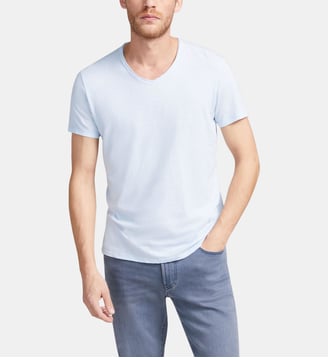Tee-shirt coton bio col V ESSENTIEL - Ikks - Bleu ciel