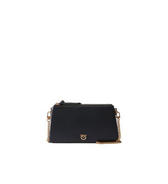 Petit sac à bandoulière mini double bag en cuir - Pinko - Noir or antique