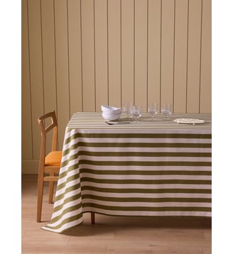 Nappe rayée en coton tramé aspect lin - Cyrillus - Rayure verte
