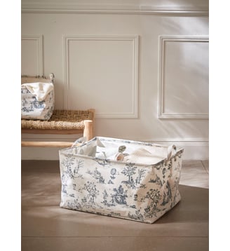 Bac à linge esprit Jouy, grand modèle - Cyrillus - Beige clair