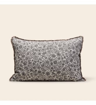 Housse De Coussin  Jacquard floral et franges - Madura - Ivoire et anthracite