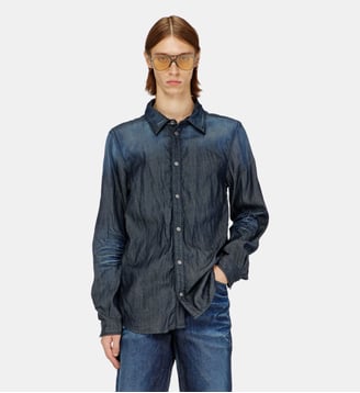 Chemise en denim froissé - Diesel - Bleu foncé