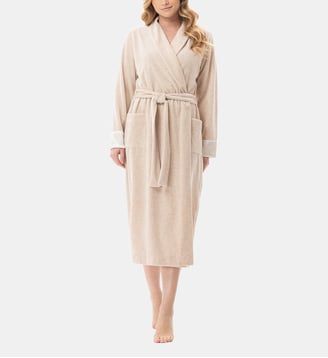 Peignoir croisé en velours ESSENTIEL H67A - Lingerie Le Chat - Beige