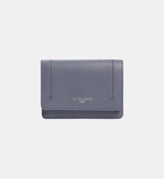 Petit porte cartes à rabat Louison en cuir grainé - Le Tanneur - Bleu acier