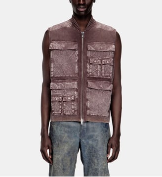 Gilet zippé en maille avec poches cargo - Diesel - Marron