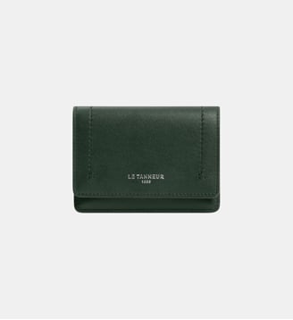 Petit porte cartes à rabat Louison en cuir lisse - Le Tanneur - Malachite