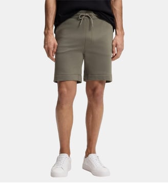 Short droit en molleton de coton avec badge logo - BOSS - Gris moyen