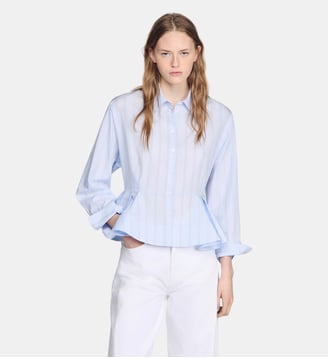 Chemise à basque à rayures - Sandro - Bleu ciel