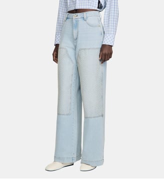 Jean droit patch strassé délavé - Sandro - Bleu jean clair