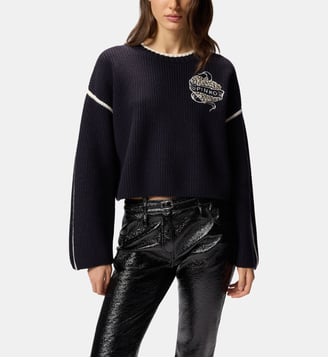 Pull à col rond avec broderie bijou - Pinko - Blanc et bleu