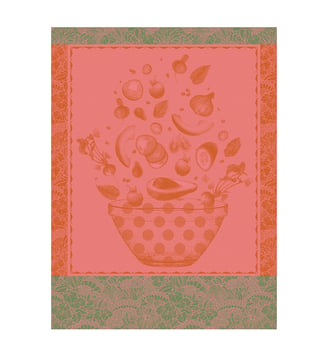 Torchon Salade d'été 100% coton - Le Jacquard Francais - Orange et rose