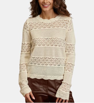 Pull col rond uni MANTY - La Petite Etoile - Écru