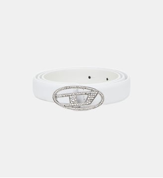 Ceinture slim en cuir avec boucle en cristal - Diesel - Blanc
