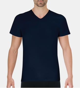 Maillot de corps slim coton peigné col V - Eminence - Bleu méditerranée