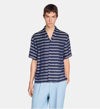 Chemise à rayures col bateau - Sandro - Marine