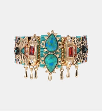Bracelet manchette perles tissées RANYA - Hipanema - Bleu turquoise