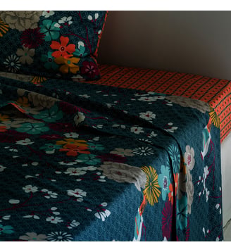 Drap coton - La Redoute Interieurs - Imprimé bleu canard