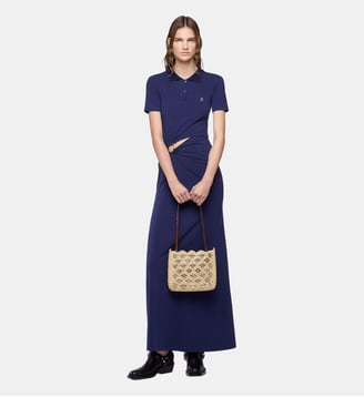Longue robe piercing en coton - Rabanne - Bleu marine