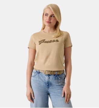 T-shirt avec logo en perles - Guess - Beige