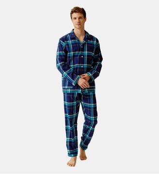 Pyjama boutonné en flanelle de coton - Mark - Arthur - Marine