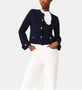 Cardigan avec col brodé amovible - Maje - Marine