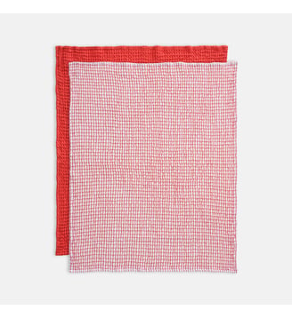 Lot de 2 torchons coton épais gaufré - La Redoute Interieurs - Rouge blanc