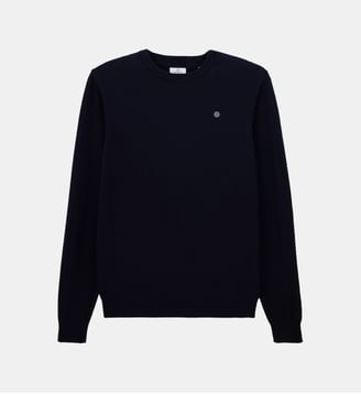 Pull col rond en coton et laine Maximum - Serge Blanco - Bleu marine