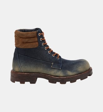 D-Hammer-Bottes de combat en denim et suède - Diesel - Bleu foncé