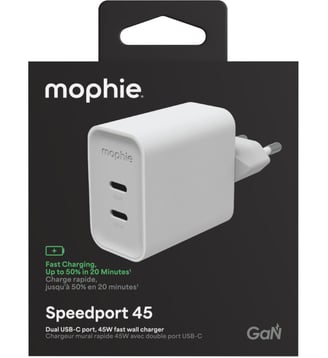 Chargeur secteur 45W GaN USB-C X 2 power delivery blanc - Mophie - Standard
