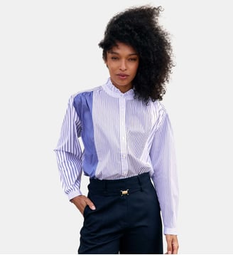 BLOUSE imprimé rayures, marinière BOLIANE - La Petite Etoile - Écru et bleu